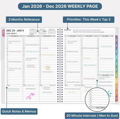 2026 Appointment Book, 30 Minutes-Hourly, Weekly ＆ Monthly Calendar Planner 2026, Jan 2026 - Dec 2026, 8.5'' x 11'', 2026 Daily Planner with Tabs ＆Pocket, Flexible Cover, Great for Office, Home, School