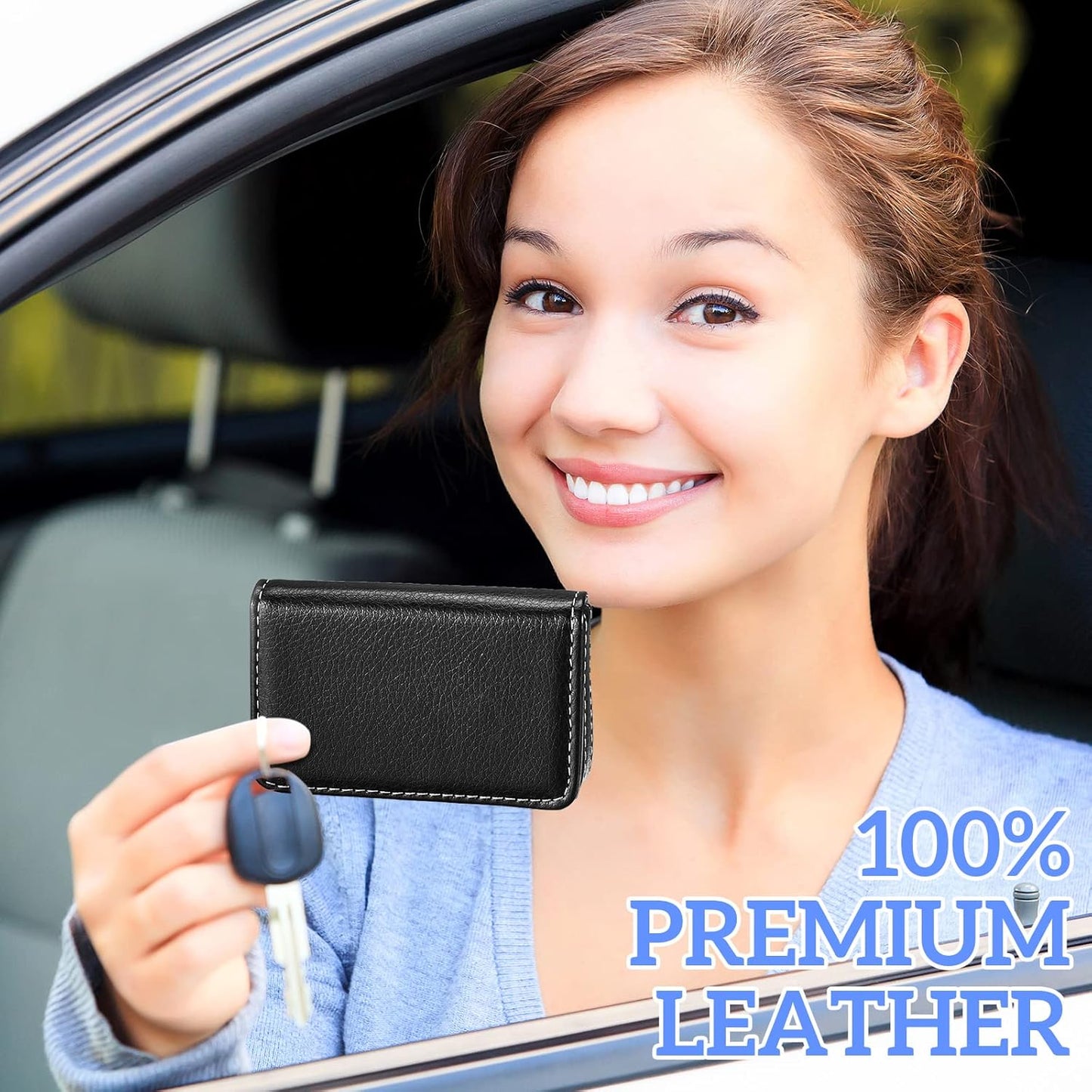Outus 2 Pcs Business Card Holder, PU Leather Business Card Case Pocket Wallet with Magnetic Shut for Valentines Gift Adult(Black and Coffee)