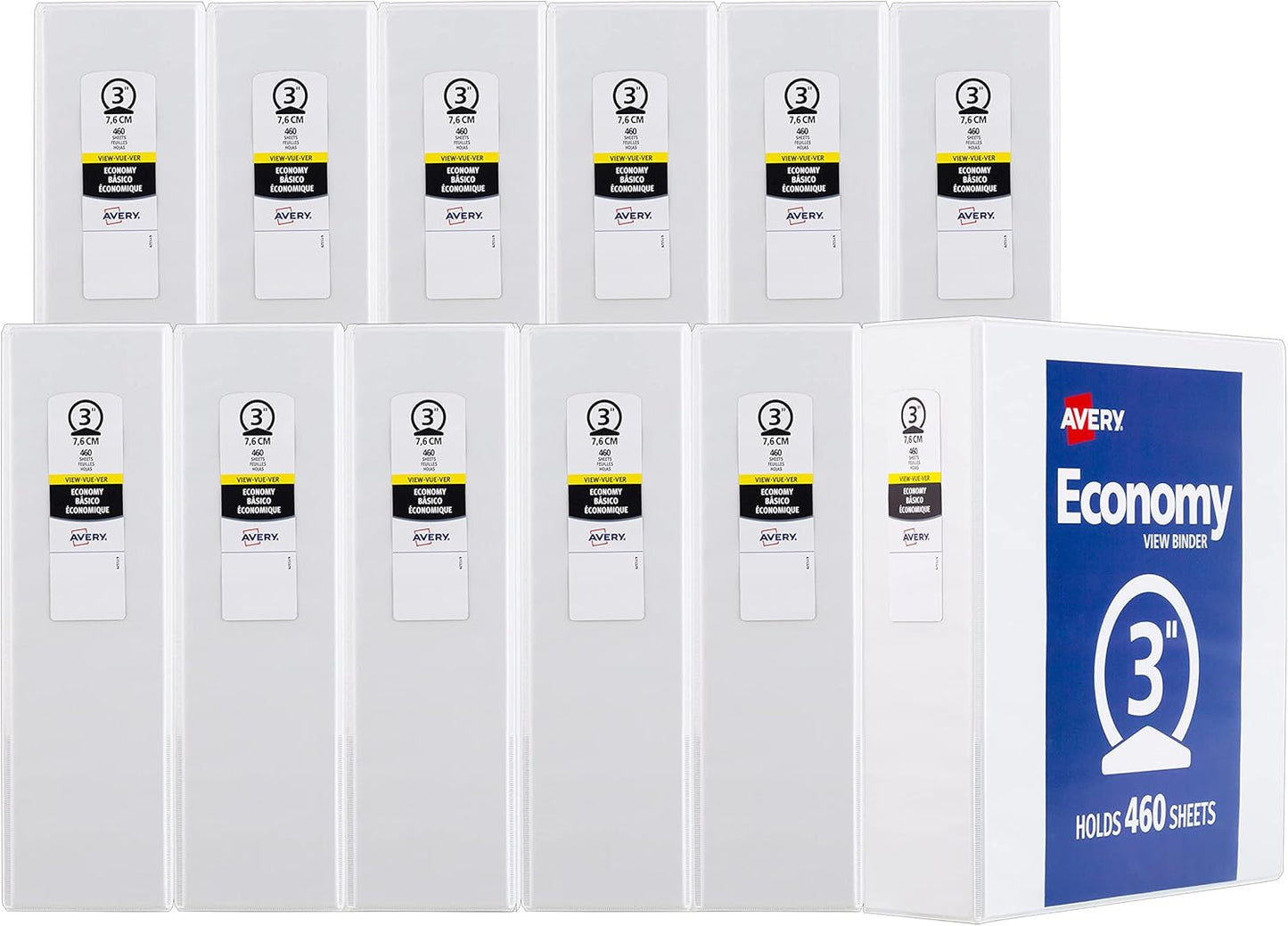 Avery Standard View 3 Ring Binders, 1.5" Round Rings, 275-Sheet Capacity, 2.1 Inch Wide Spine, White Binders, Ideal for Lightweight Organization and Occasional Referencing (12-Pack of 05726)