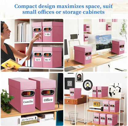 File Organizer Box with Lid & Handle, Thickened Cardboard Hanging File Folder Storage Boxes for Letter Size, Portable Filing Organizer for Office, Home, Classroom, Pink 2 Pack