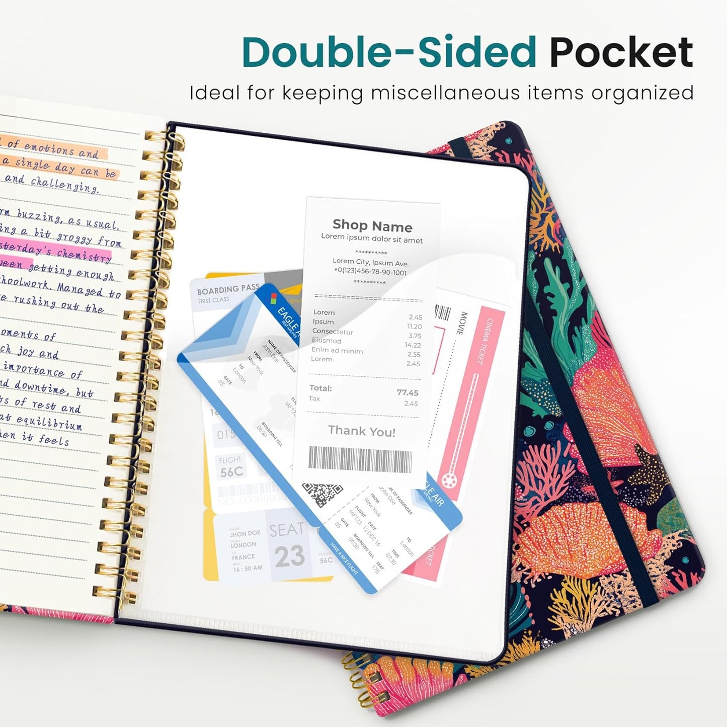 ZOTIA Lined Spiral Journal for Women, A5 Cute Hardcover College Ruled Notebook for Work, School & Note Taking, Aesthetic Writing Journal, 140 Pages (5.8" x 8.3"), Blue Floral