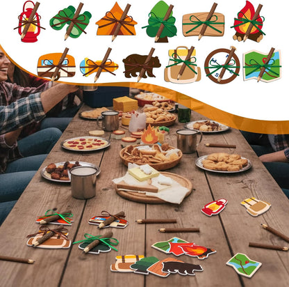 Eaasty 24 Set Camping Sticky Note and Twig Pencils with Ribbon Adventure Travel Gift for Party Favors Self Stick Adhesive Notepads Natural Wood Pencils for Exchange Gifts Office Home Classroom
