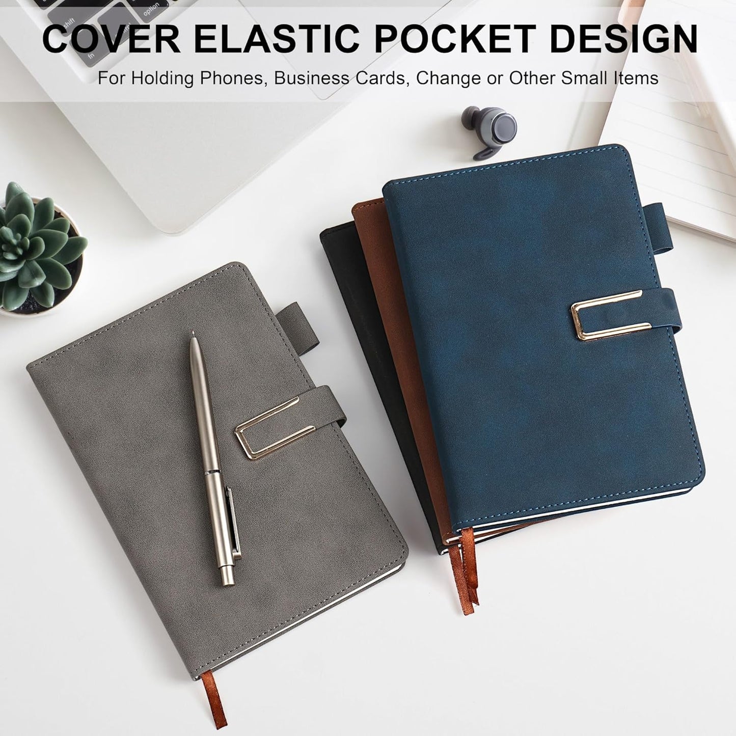 Hardcover Lined Notebook Journal for Women & Men,256 Pages 5.7 x 8.3 inches,A5 Ruled Notebooks Magnetic Closure Leather Journal,Daily for Work,Meeting,Travel,Writing,School and Note Taking (Gray)