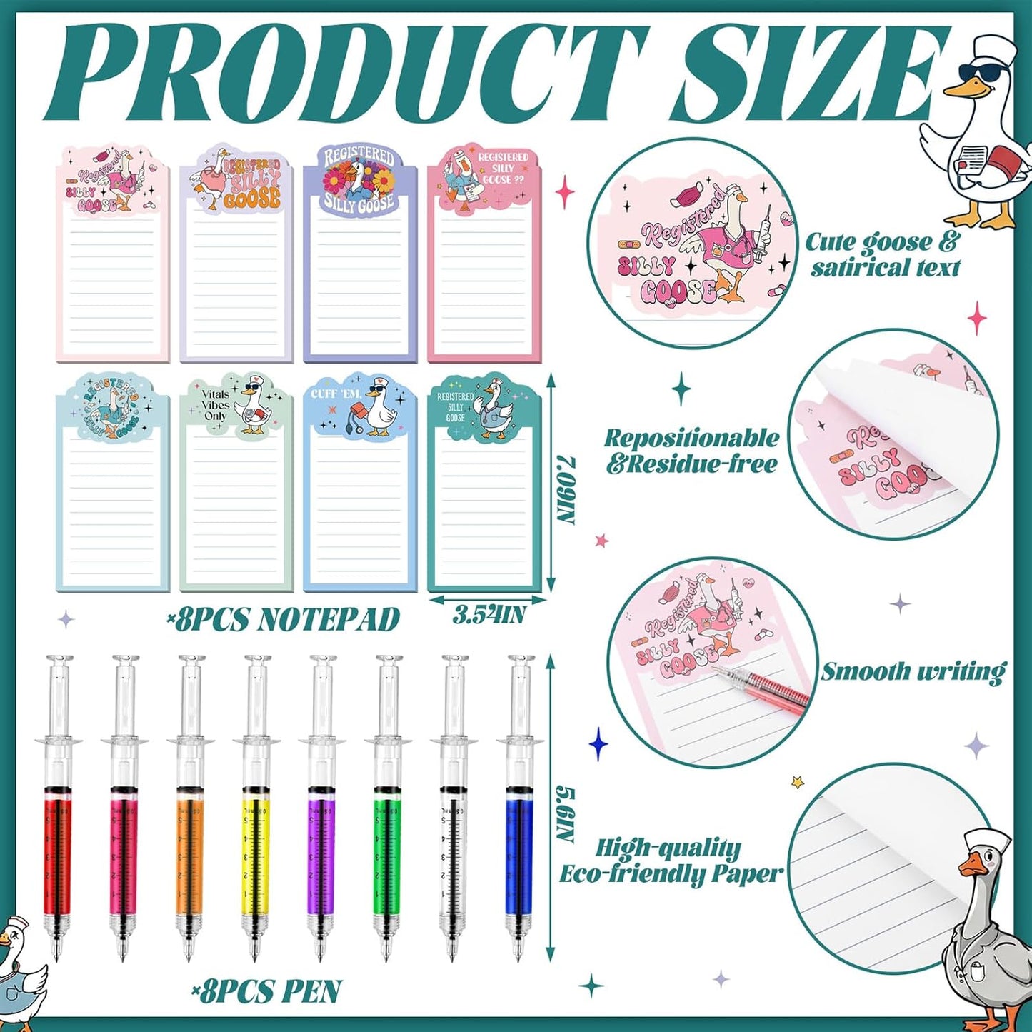 Laumoi 8 Set Funny Nurse Notepad with Pen 2026 Nurse Week Gift Bulk Nursing Sticky Note Die Appreciation Memo Pad with Syringe Ballpoint Pen for Medical Assistant Rn Cna Lrn (Novel, Bright Color)