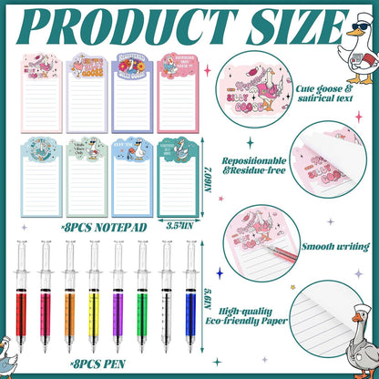 Laumoi 8 Set Funny Nurse Notepad with Pen 2026 Nurse Week Gift Bulk Nursing Sticky Note Die Appreciation Memo Pad with Syringe Ballpoint Pen for Medical Assistant Rn Cna Lrn (Novel, Bright Color)