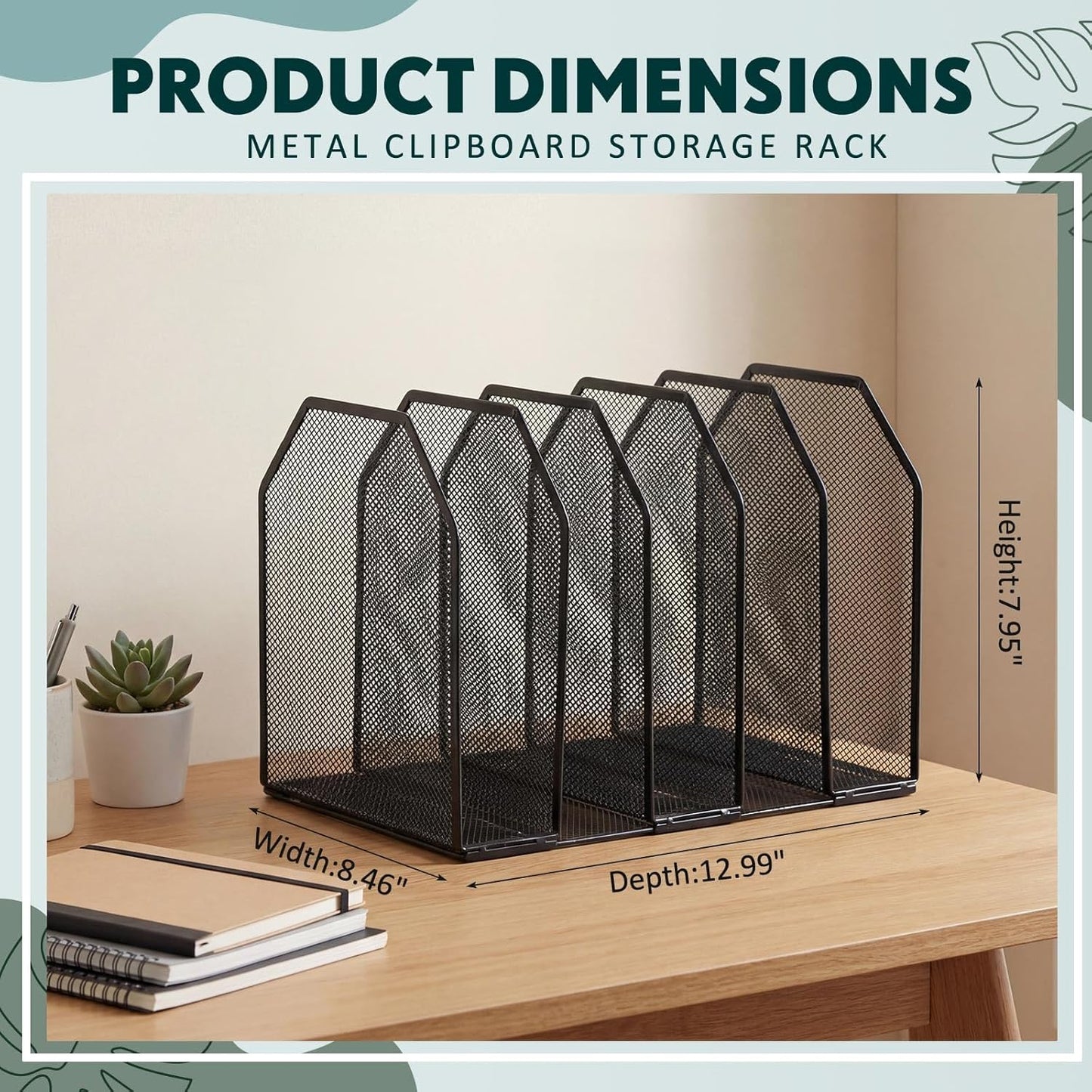 Sliner Clipboard Holder, Metal Clipboard Organizer, 7 Slot Desk File Organizer Storage Rack for Home, Office, Classroom Storage Organization Supplies, Black