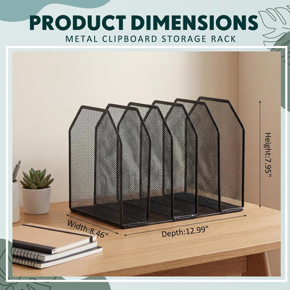 Sliner Clipboard Holder, Metal Clipboard Organizer, 7 Slot Desk File Organizer Storage Rack for Home, Office, Classroom Storage Organization Supplies, Black