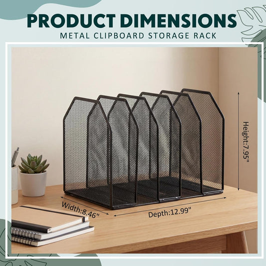 Sliner Clipboard Holder, Metal Clipboard Organizer, 7 Slot Desk File Organizer Storage Rack for Home, Office, Classroom Storage Organization Supplies, Black