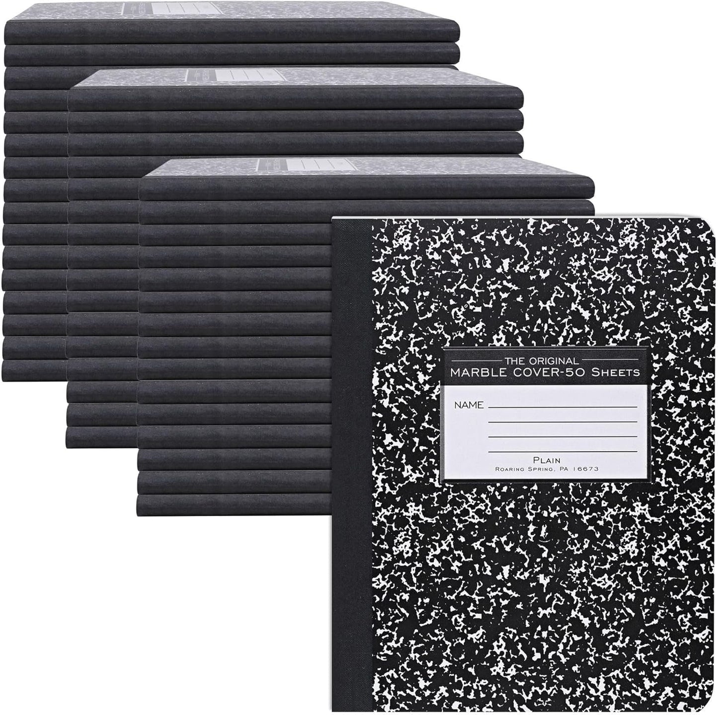 ROARING SPRING Hard Cover Composition Notebook, 4 Pack, Blue Marble Comp Book, 9.75″ x 7.5″, Unruled Blank Paper, 100 Sheets (200 Pages), Made in USA