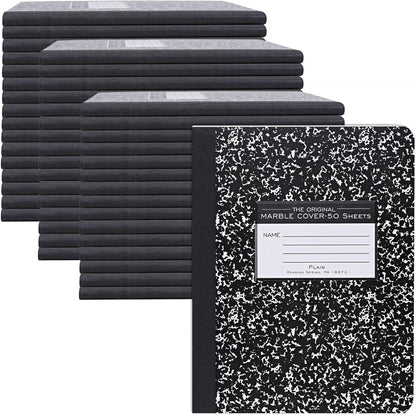 ROARING SPRING Hard Cover Composition Notebook, 4 Pack, Blue Marble Comp Book, 9.75″ x 7.5″, Unruled Blank Paper, 100 Sheets (200 Pages), Made in USA