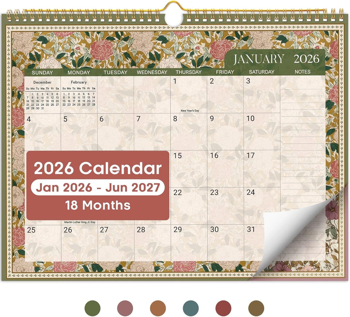 Calendar 2026-2027, Monthly Wall Calendar Runs Until June 2027, 11.5" x 14.8", Spiral Binding Hanging Wall Calendar, Perfect for Home or Office,Floral
