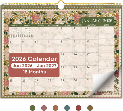 Calendar 2026-2027, Monthly Wall Calendar Runs Until June 2027, 11.5" x 14.8", Spiral Binding Hanging Wall Calendar, Perfect for Home or Office,Floral