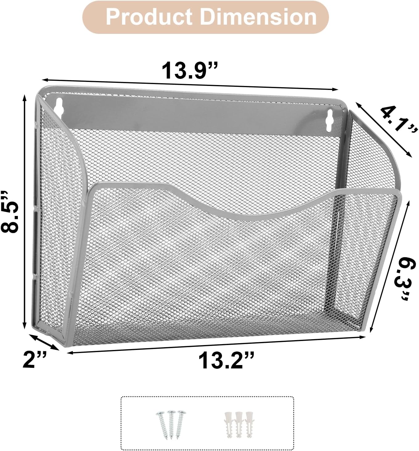 EASEPRES 3 Single Pocket Mesh Hanging File Organizer, Vertical Wall Mounted Magazine File Holder, Mount Basket Mail Paper Document Folder Organizing for Office, Home and School, Black