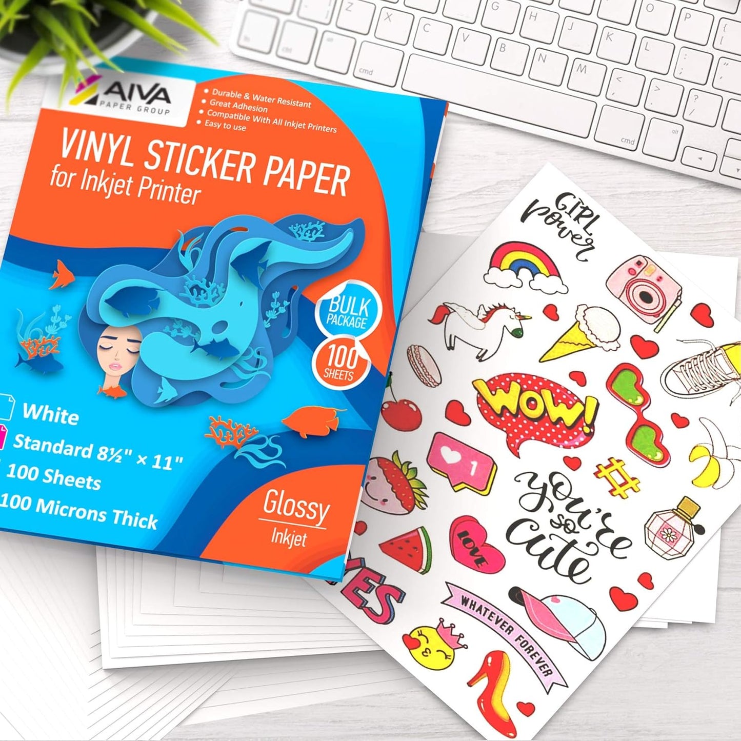 Limia's Care Printable Vinyl Sticker Paper for Inkjet Printer - Glossy White - 15 Self-Adhesive Sheets - Waterproof Decal Paper - Standard Letter Size 8.5"x11"