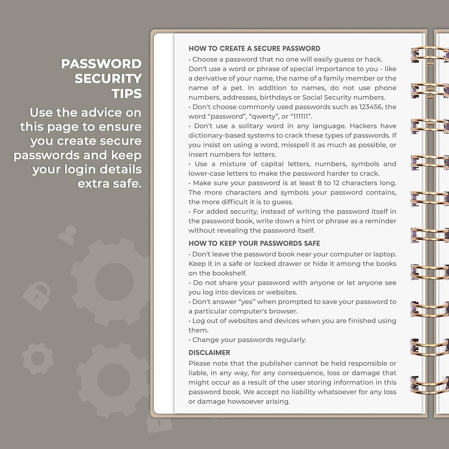 Clever Fox Password Book Spiral – Internet Address & Password Organizer with Laminated Alphabetical Tabs – Password Keeper Journal – Hardcover, Medium Size, 6.1x7.7” (Mystic Blue)