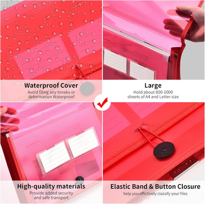 Expanding File Folder Document Organizer with Elastic Cord & Button Closure, Letter Size, 2.8" Expansion, Letter A4 Expandable File Folder for Home School Office Organization, 5 Pack