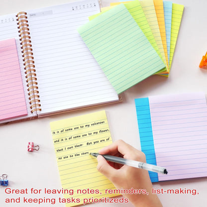 HQCME 9 Pack Lined Sticky Notes 4X6 in Post, 9 Pastel Colors Large Ruled Post Sticky Colorful Super Sticking Power Memo Pads Strong Adhesive, Sticky Notes with Lines Office, Home, 35 Sheets/pad