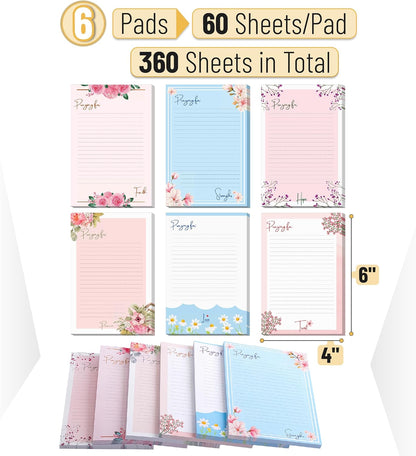Mr. Pen- Floral Lined Sticky Notes, 4" x 6", 6 Pads, 60 Sheets/Pad, Large Aesthetic Sticky Notes with Lines, Ruled Post Stickies, Memo Pads, Self-Stick Note Pad for Office, School, Home, Study