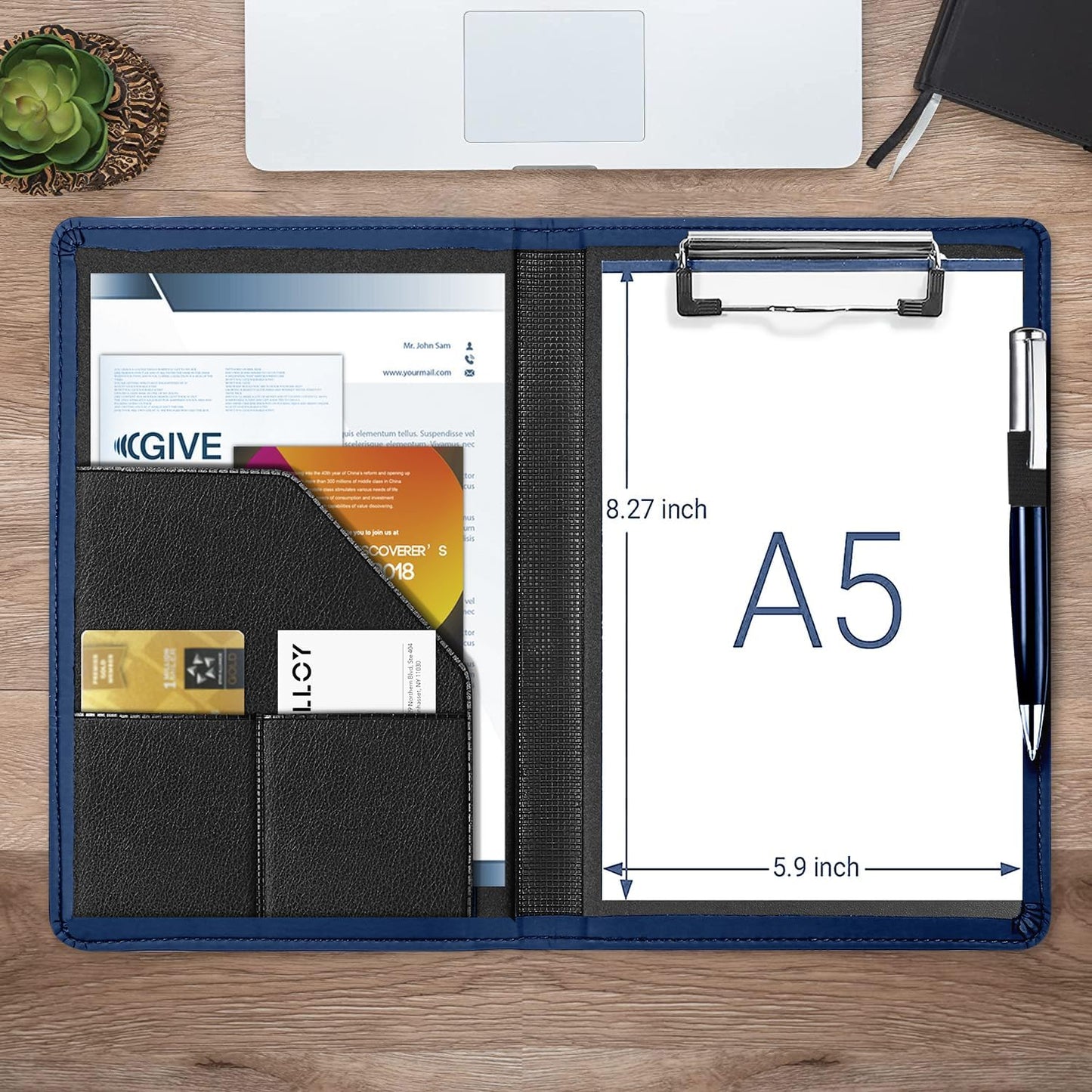 Small Clipboard Padfolio/Portfolio A5 Binder for Writing Pad Refillable 5 x 8 Note Pad, Faux Leather Clipboard Folder Junior Size Portfolio Organizer Folio Clip Board,Black