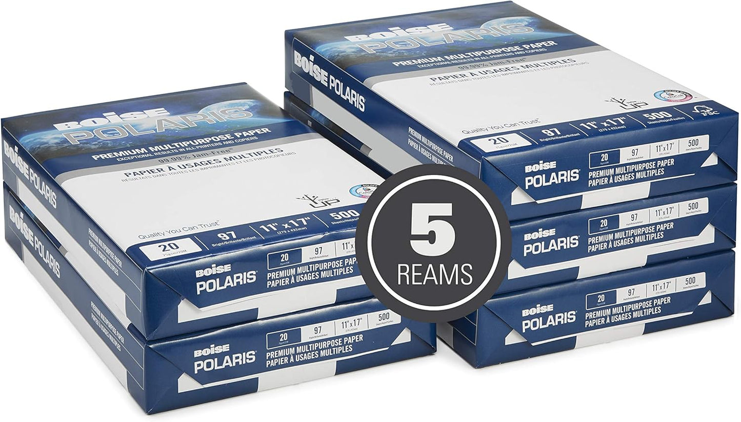 Boise Paper Premium Multipurpose Copy Paper | 8.5" x 11" Letter | 97 Bright White, 24 lb. | 10 Ream Carton (5,000 Sheets)