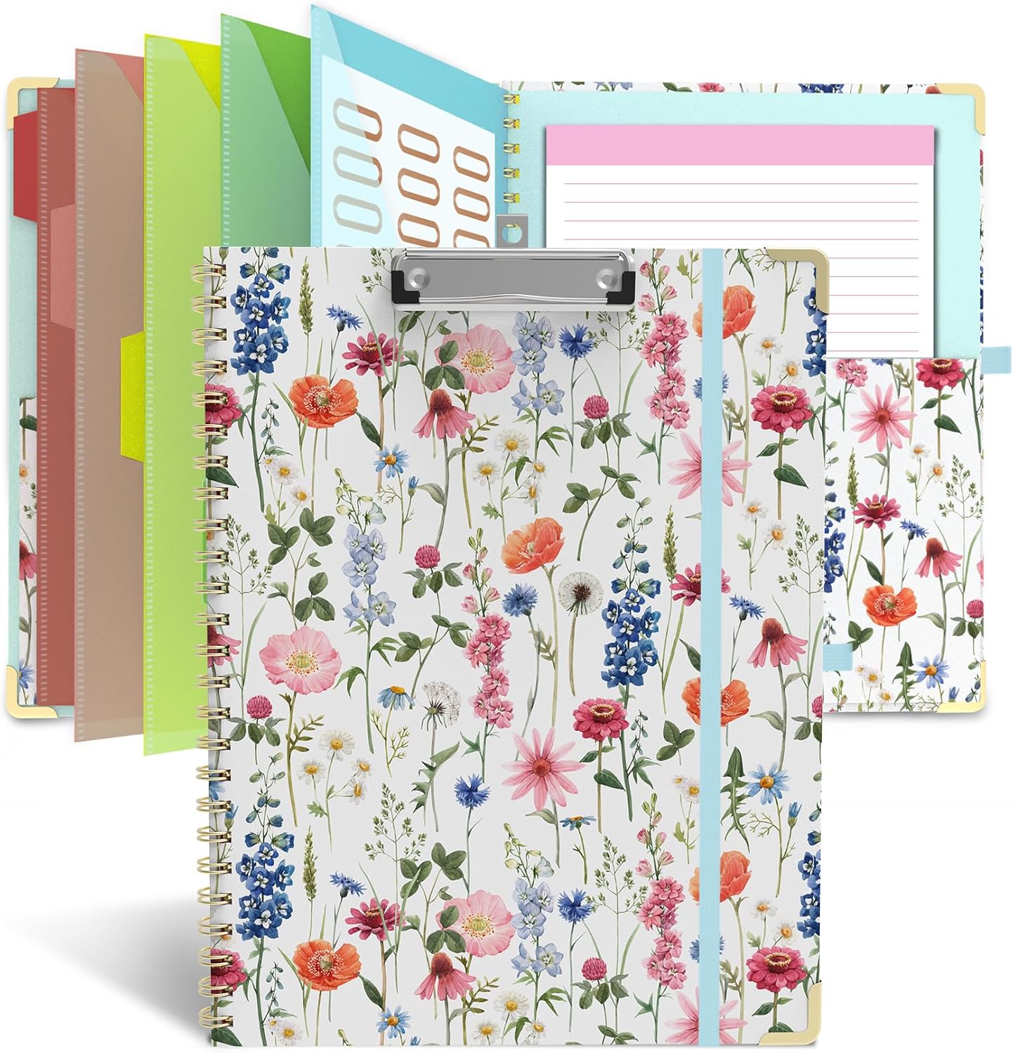 Clipboard Folio with Storage Clipboards Padfolio Notebook for Letter Size (11" x 8.5"), Pink Clipboards with 10 Pockets and 5 Folders Nursing Teacher School Essentials (Stay Positive)