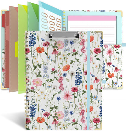 Clipboard Folio with Storage Clipboards Padfolio Notebook for Letter Size (11" x 8.5"), Pink Clipboards with 10 Pockets and 5 Folders Nursing Teacher School Essentials (Stay Positive)