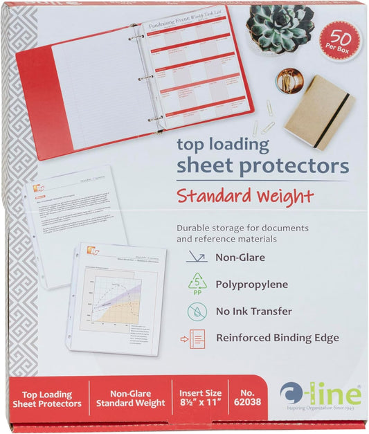 C-Line Top Loading Standard Weight Poly Sheet Protectors, Clear, 8.5 x 11 Inches, 100 per Box (62027)