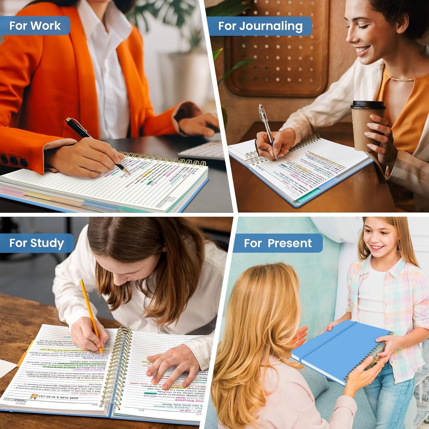 Hardcover Spiral Journal Notebooks for Work With Removable Dividers & Tabs, 8.5"x11" 5 Subject Notebook for Note Taking & Organizer, A4 College Ruled Lined Journal for Women & Writing, Aquamarine, 280 Pages