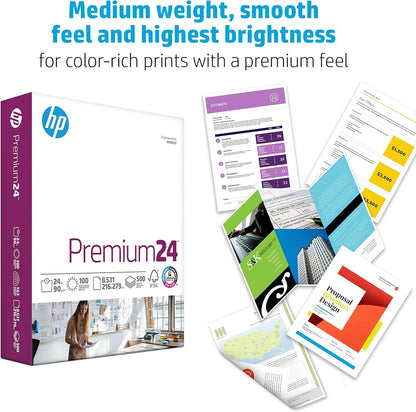 HP Printer Paper | 8.5 x 11 Paper | Premium 24 lb | 1 Ream - 500 Sheets | 100 Bright | Made in USA - FSC Certified | 112400R