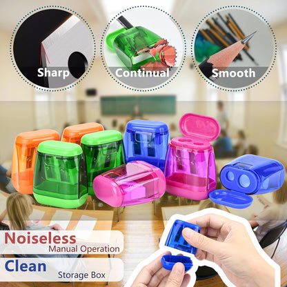 AUSTARK 4Pcs Pencil Sharpeners Manual for Kids Adults, Dual Hole Small Handheld Pencil Sharpener Bulk for Office School Home, Back to School Supplies