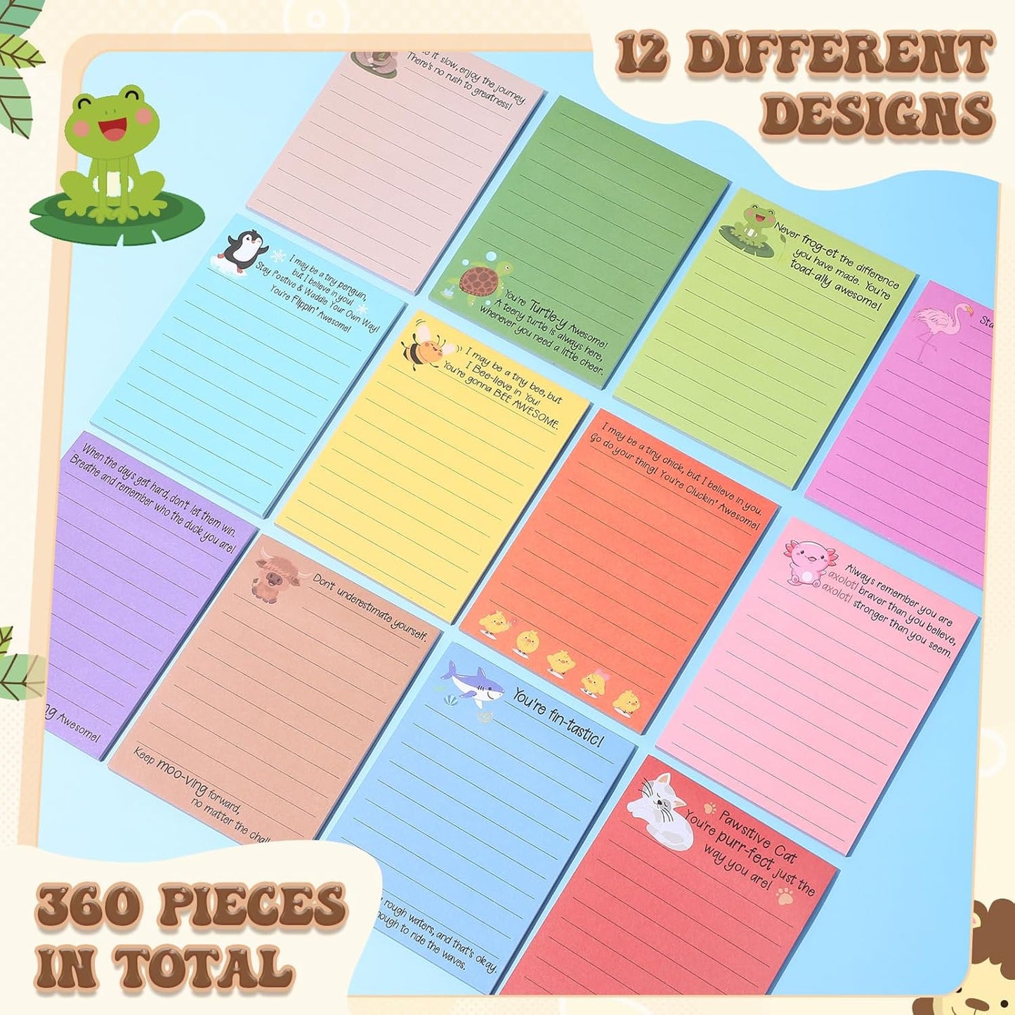 AmazingSpark 12 Pcs Cute Inspirational Sticky Notes, 4*3 Motivational Notepads Positive Emotional Support Gift Funny Lined Memo Note Pads for Office Desk Supplies Coworker Employee(Fruits,Vegetables)