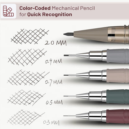 Mr. Pen- Art Mechanical Pencil Set, 5 Vintage Mechanical Pencils (0.3, 0.5, 0.7, 0.9, 2.0mm), 5 HB Lead Refills & 10 Eraser Refills, Precision Drawing Pencils for Sketching, Writing & Artwork