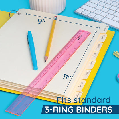 Blue Summit Supplies 3 Ring Binder Dividers with Reinforced Edge, 1/8 Cut Tabs, Letter Size, 3 Hole Punch Section Index Dividers for Binders, Manila, 96 Pack