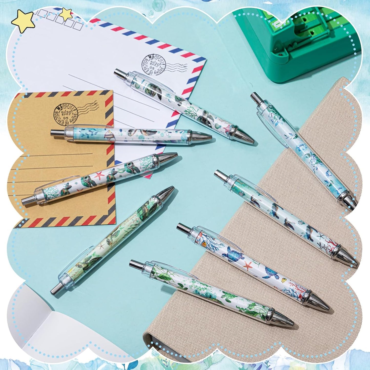 Ireer 8 Pcs Ballpoint Pens for Women 1.00 mm Cute Black Ink Pens Fine Point Smooth Writing for Journaling Aesthetic Office Supplies (Mahjong)