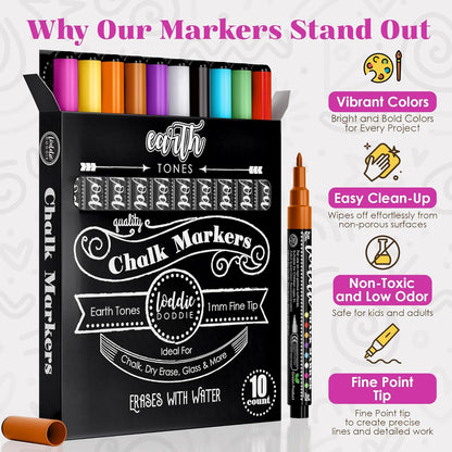 Loddie Doddie Liquid Chalk Markers - 8-Pack, 6mm Dual Tips - Chalk Markers for Blackboard & Chalkboard Paint - Washable Window Pens for Glass - Erasable Pens