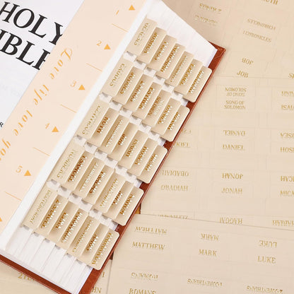 Laminated Bible Tabs, Gold Foil Embossed Lettering Bible Chapter Index Tabs for Women Men, Reposition Large Print Sticky Labels, Easy to Read and Apply, 105Chapters Labels for Easy Navigation (Black)