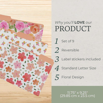 Steel Mill & Co Cute File Folders, Set of 9, Document Organizer for Filing Cabinet, Decorative Letter Size Files, Wanderlust