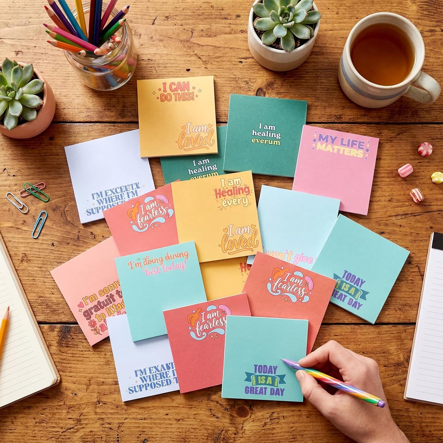 Yinder 48 Pcs Inspirational Sticky Notes Cute Motivational Sticky Notes Pad End of Year Employee Appreciation Gifts Bulk for Teacher Nurse Coworkers Office Supplies 3 x 3'' (Thank You,Dark Color)