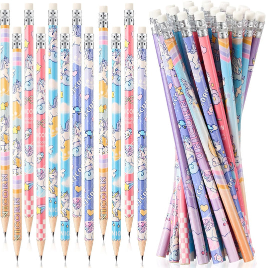 Spakon 48 Pcs Cute Unicorn Pencils for Kid Girl Funny Colorful Pencil with Eraser for Back to School Class Unicorn Party Favor Goodie Bag Stuffer Prize Supplies