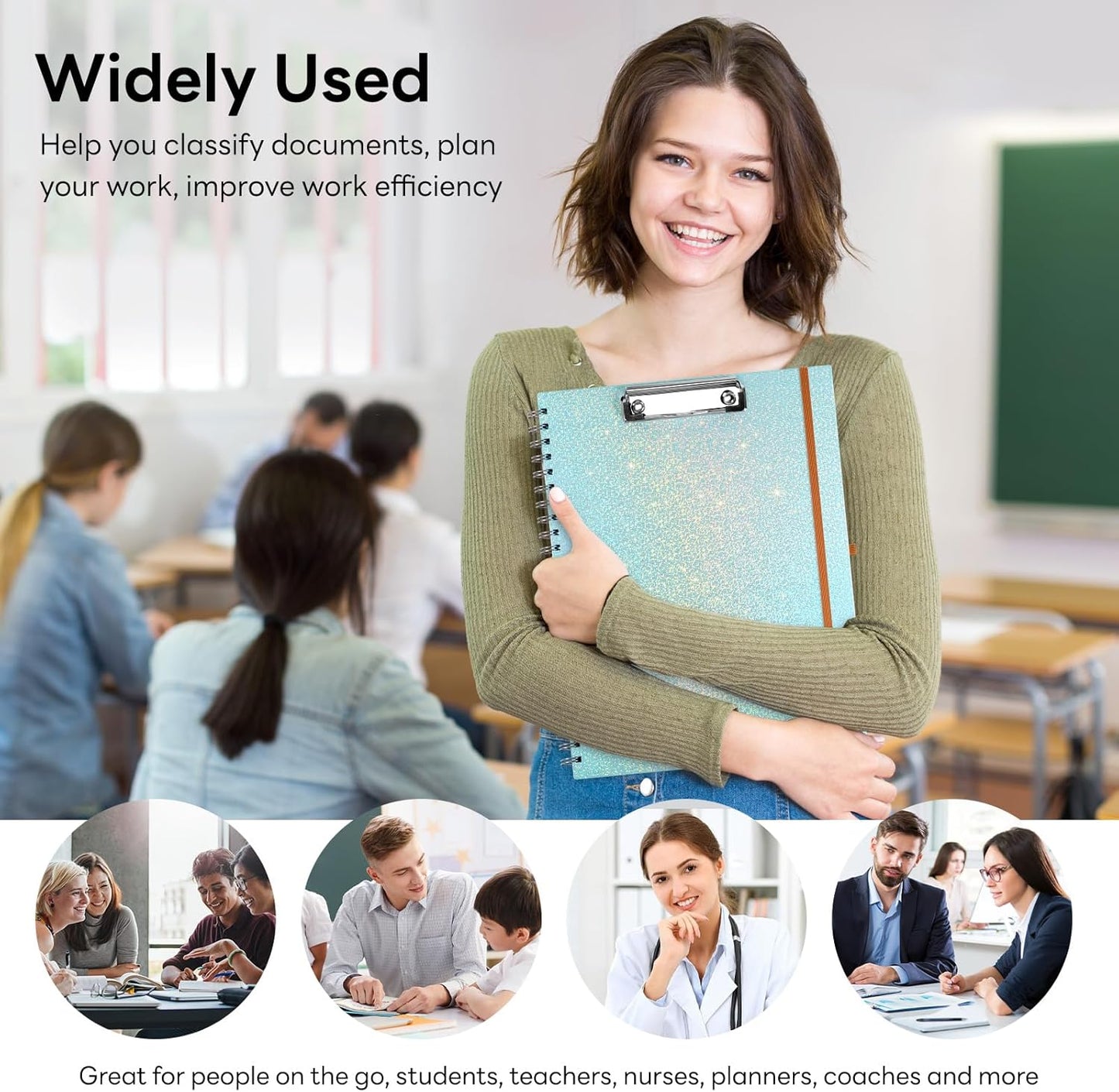 Glitter Clipboard Notebook with Storage for Letter Size, 8.5 x 11 Notepad Holder with 5 Folders and Dividers, Size 12.8X 9.7 in, Spiral Portfolio for Nursing Teacher School Supplies,.Teal
