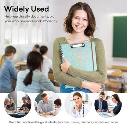 Glitter Clipboard Notebook with Storage for Letter Size, 8.5 x 11 Notepad Holder with 5 Folders and Dividers, Size 12.8X 9.7 in, Spiral Portfolio for Nursing Teacher School Supplies,.Teal