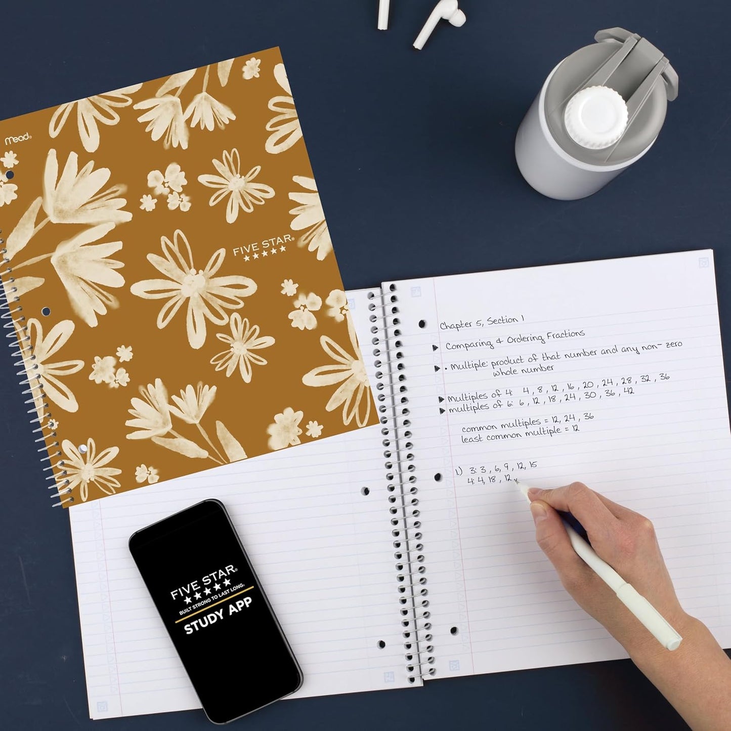 Five Star Spiral Notebook + Study App, 1 Subject, College Ruled Paper, 8-1/2" x 11", 80 Sheets, Fights Ink Bleed, Water Resistant Cover, Soft Petals Blue (820441F-ECM)