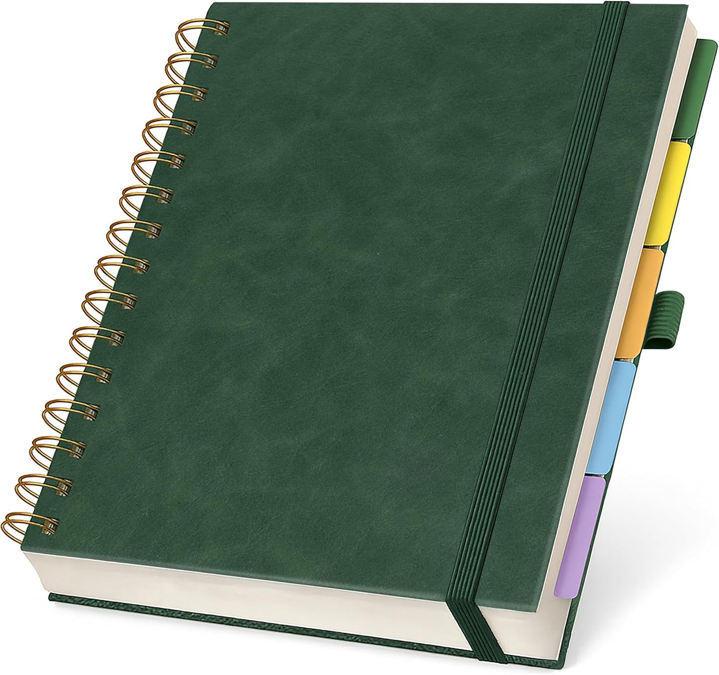 Hardcover Leather Lined Spiral Notebook 8x10" with Removable Dividers - Black - 300 Pages 5 Subject College Ruled Notebook for Work with Tabs, Pockets, and Pen Loop for Note Taking, Large Journal