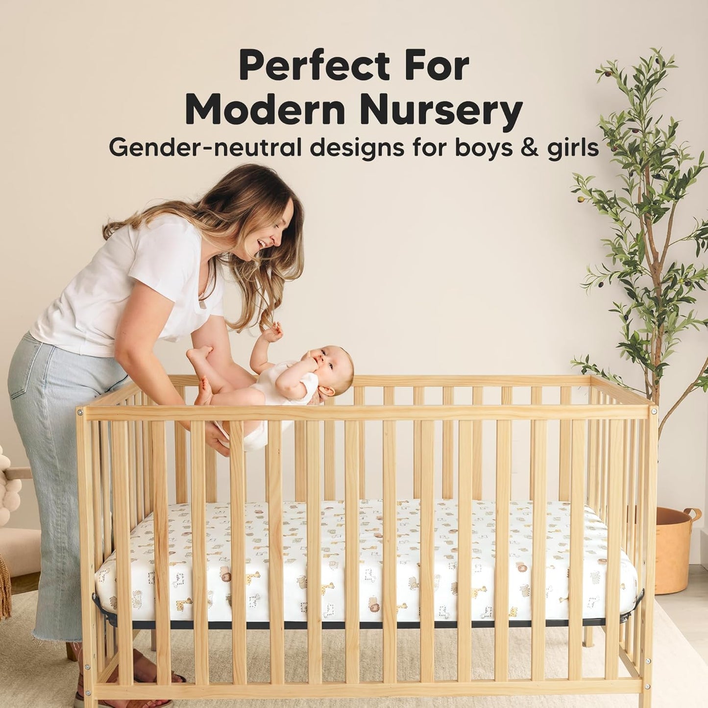 2-Pack Waterproof Crib Sheets for Boys, Girls - 52x28 Fitted Organic Cotton Baby Crib Sheets, Toddler Mattress Protector Cover, Washable, Soft & Durable Baby Bedding Essentials(Pine Grove)
