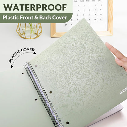 SUNEE 5 Subject Graph Paper Notebook - 400 Pages, 9"x11", 4x4 Graph Ruled Notebook, 5 Pocket Colored Dividers, 3-Hole Punched Paper, Black