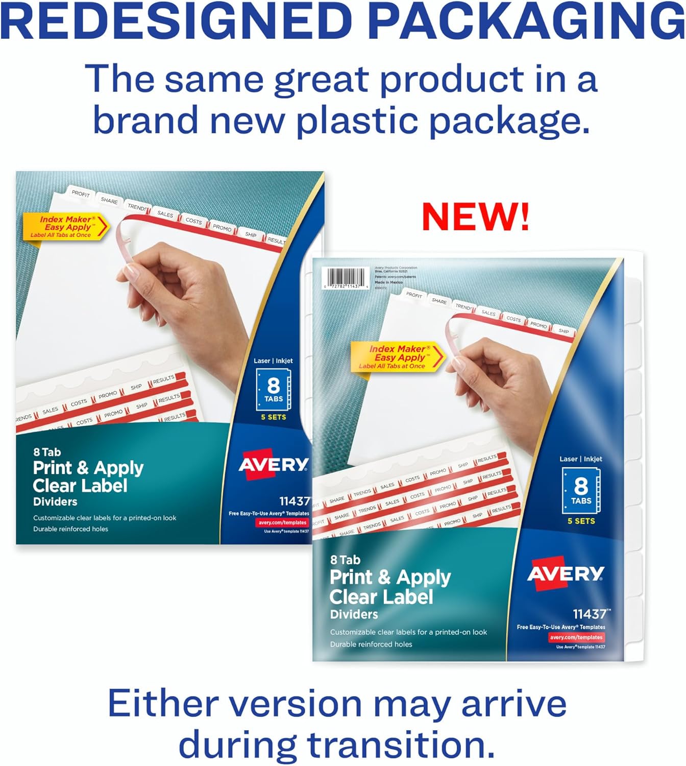 Avery 5 Tab Dividers for 3 Ring Binder, Easy Print & Apply Clear Label Strip, Index Maker Customizable White Tabs, 25 Sets (11446)