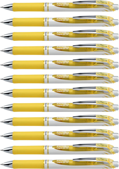 Pentel EnerGel RTX Retractable Liquid Gel Pen, (0.7mm) Medium Line, Metal Tip, Black Ink, Box of 12 (BL77-A)