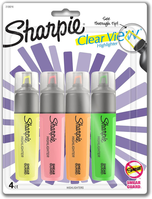 Sharpie Clear View Highlighters, See-Through Chisel Tip, Fluorescent Assorted Colors, 8 Count