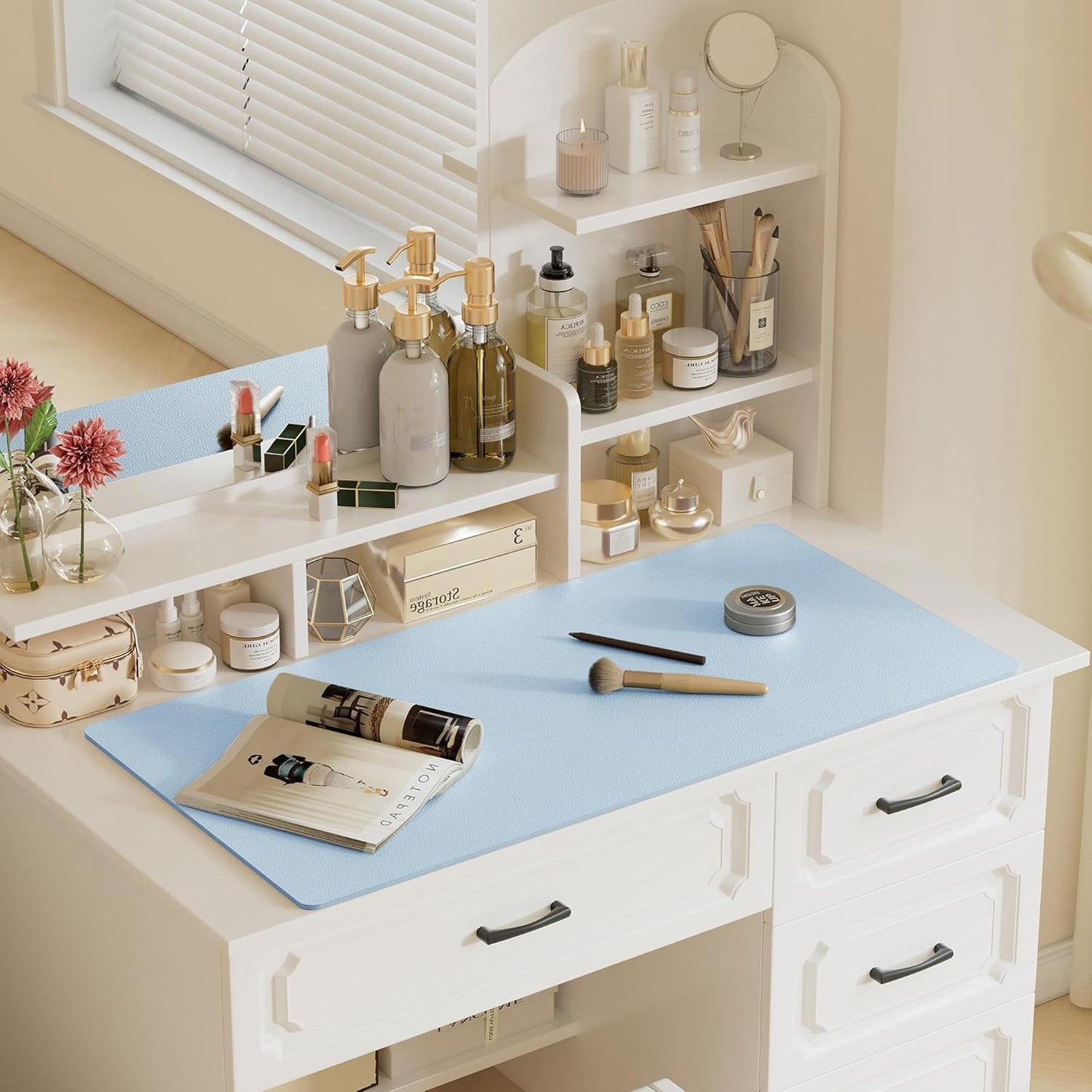 Aothia Non-Slip Waterproof PU Leather Desk Pad Protector for Mouse, Writing Desk, Office, Home, Laptop Blotter, 23.6" x 13.7", Black - Colors B