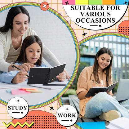 Qilery 30 Pack Composition Lined Spiral Notebook Small Notepad and Pen Set Steno Pads Lined Notepad Black Pocket Notebook for Business Office School Supplies
